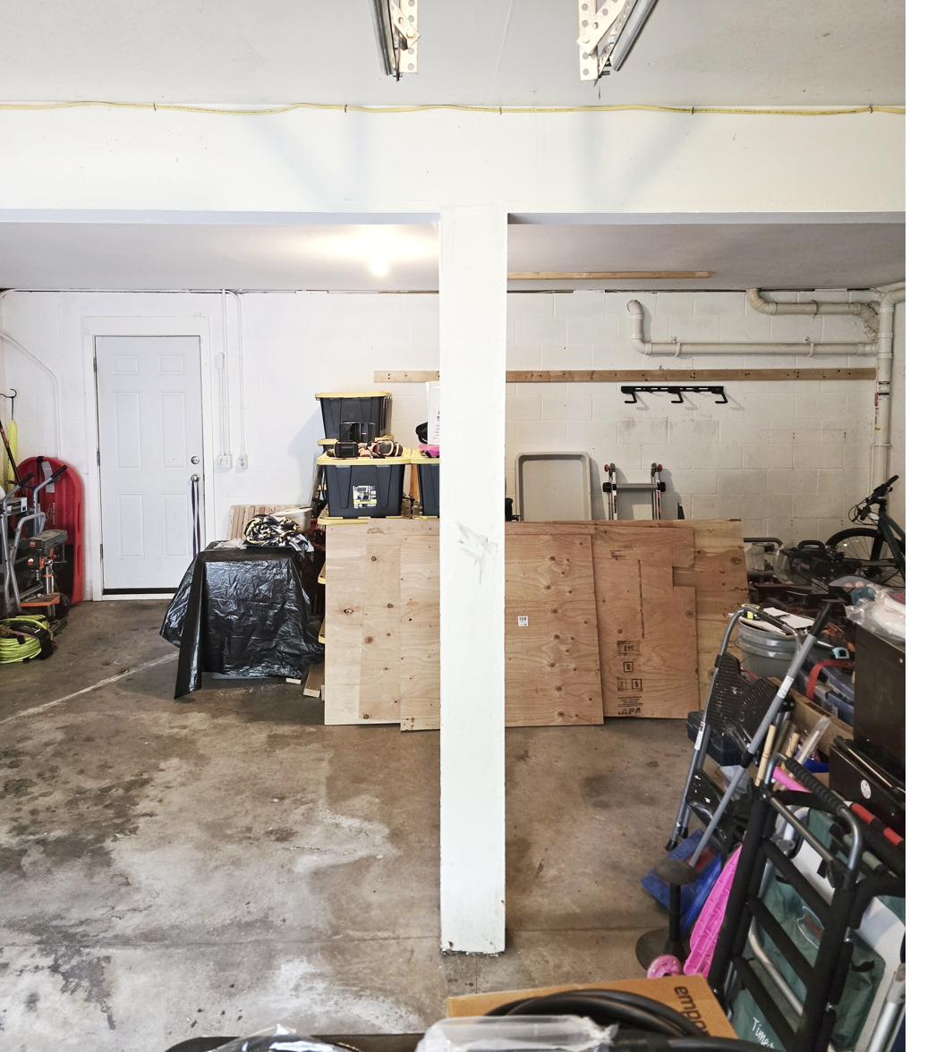 Structural post in Park Forest garage before Emporia EV charger install
