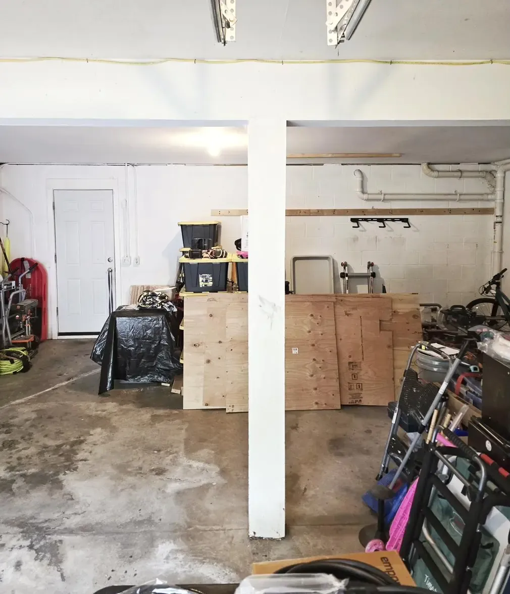 Structural post in Park Forest garage before Emporia EV charger install