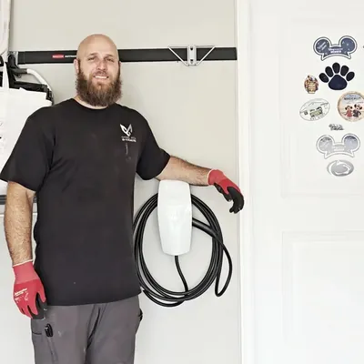 Todd of Steel Fox EV & Electric with the completed Tesla Wall Connector install in Bellefonte · Steel Fox EV & Electric, Central PA